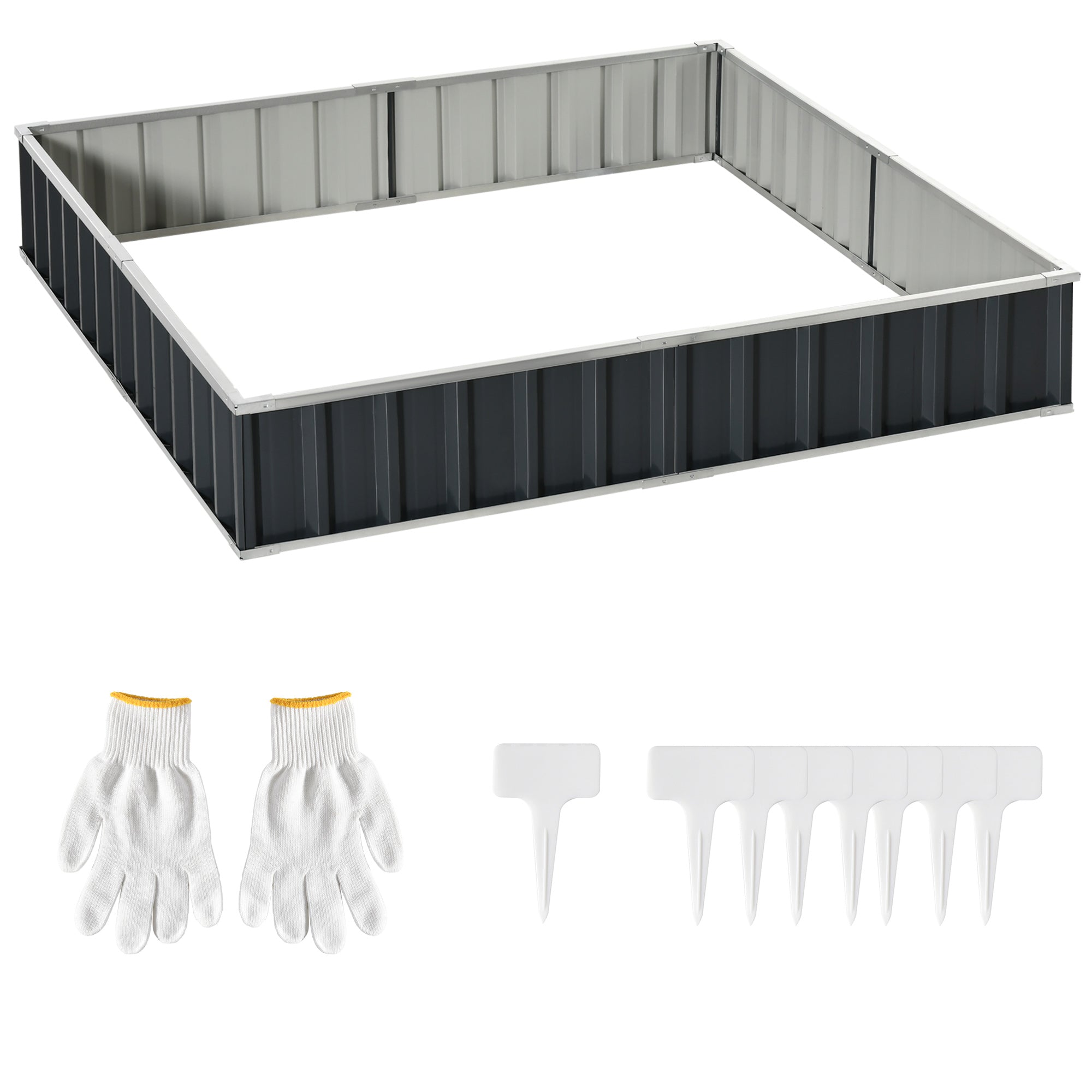 Steel Raised Garden Bed DIY Garden Bed with T-shaped Plant Markers Gloves Planting Bed Herb Bed Flower Stand for Balcony Garden Dark Gray 258 x 90 x 30 cm