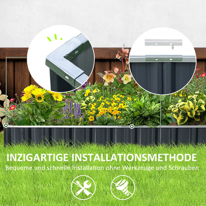 Steel Raised Garden Bed DIY Garden Bed with T-shaped Plant Markers Gloves Planting Bed Herb Bed Flower Stand for Balcony Garden Dark Gray 258 x 90 x 30 cm