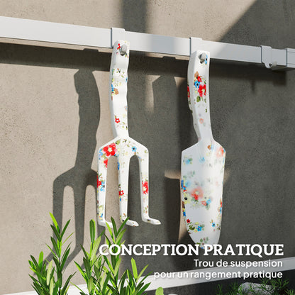 3-Piece Aluminum Gardening Set - Secateur, Trowel, Hand Rake, Floral Pattern - Ideal for Plant Trimming and Maintenance