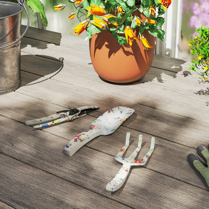 3-Piece Aluminum Gardening Set - Secateur, Trowel, Hand Rake, Floral Pattern - Ideal for Plant Trimming and Maintenance