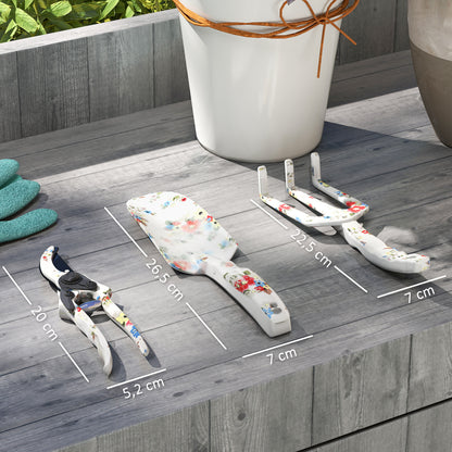 3-Piece Aluminum Gardening Set - Secateur, Trowel, Hand Rake, Floral Pattern - Ideal for Plant Trimming and Maintenance