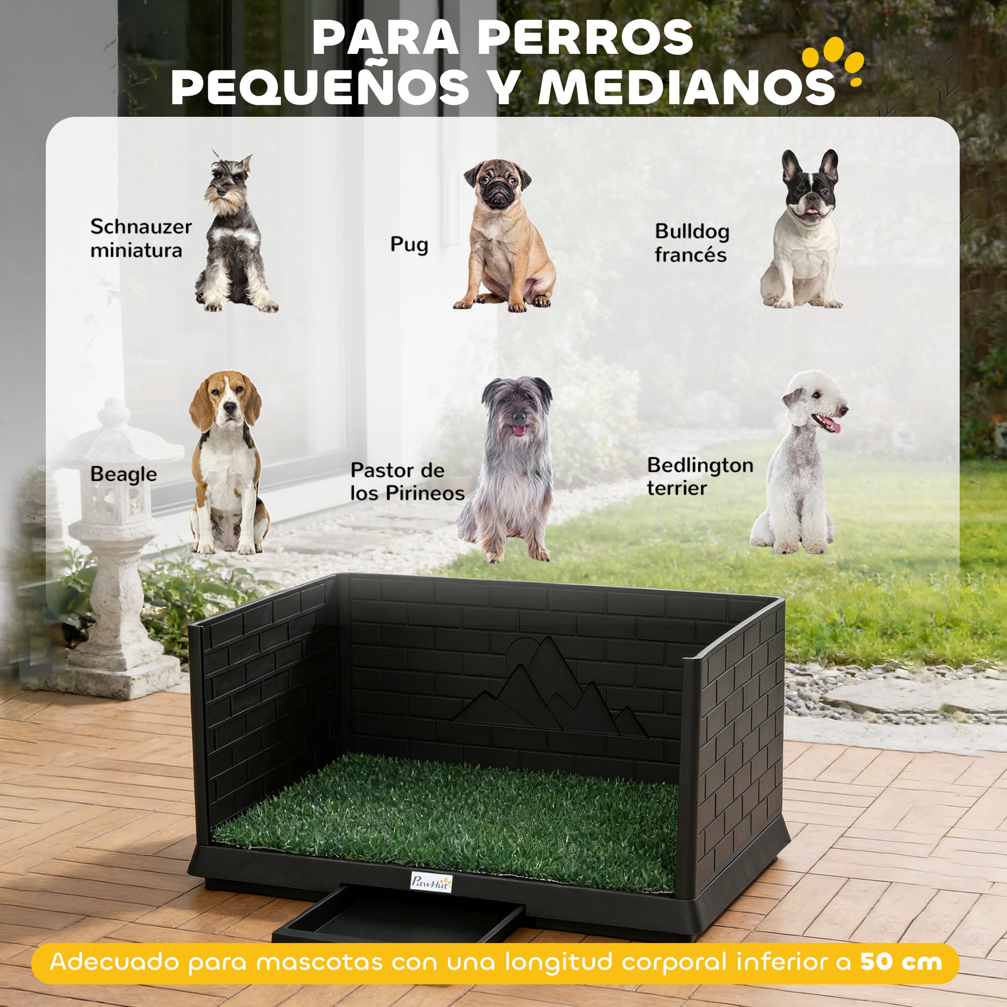 Dog Potty with Artificial Grass, 75 x 51 x 36.5 cm (29.5 x 20.1 x 14.4 in) — High Walls, Slide-Out Tray, Easy-Clean Indoor/Outdoor Training Toilet, Black