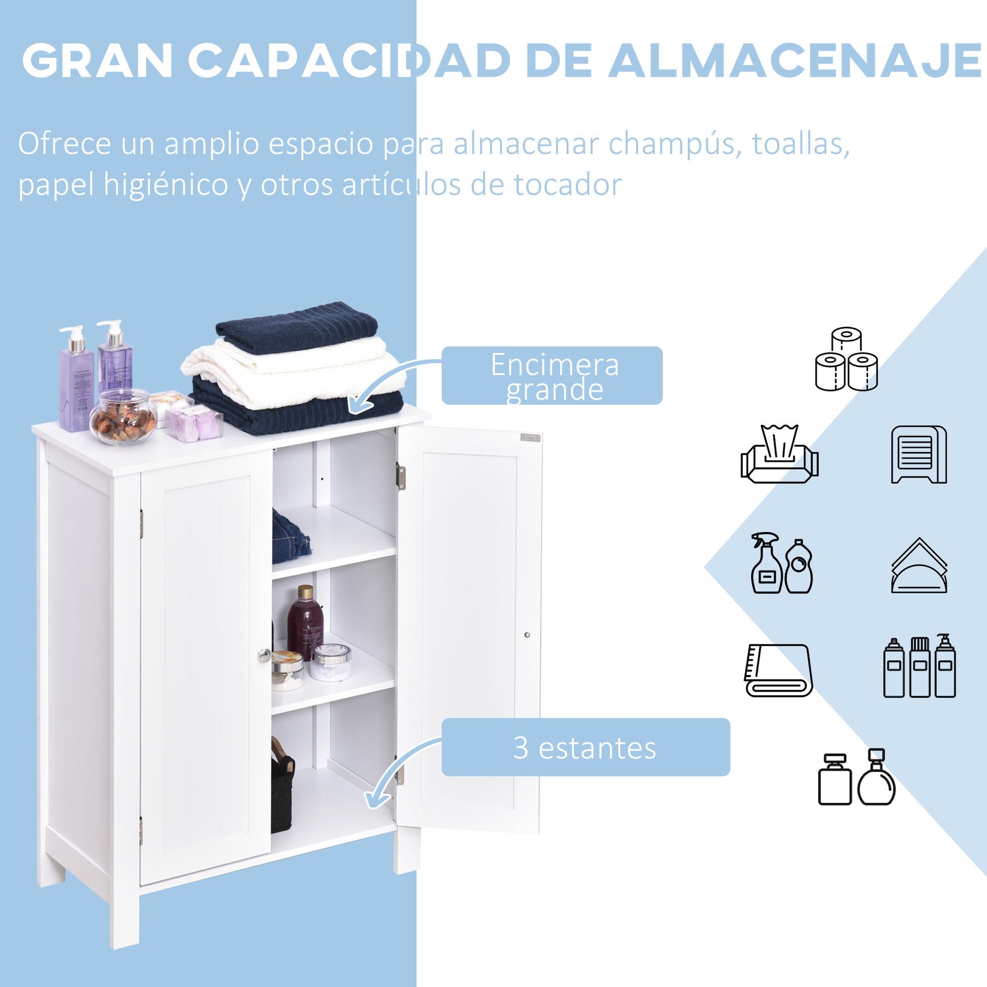 Bathroom Cabinet with 2 Doors and 2 Adjustable Interior Shelves Storage Unit for Living Room Kitchen Anti-tip 60x30x80 cm White