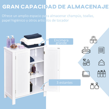 Bathroom Cabinet with 2 Doors and 2 Adjustable Interior Shelves Storage Unit for Living Room Kitchen Anti-tip 60x30x80 cm White