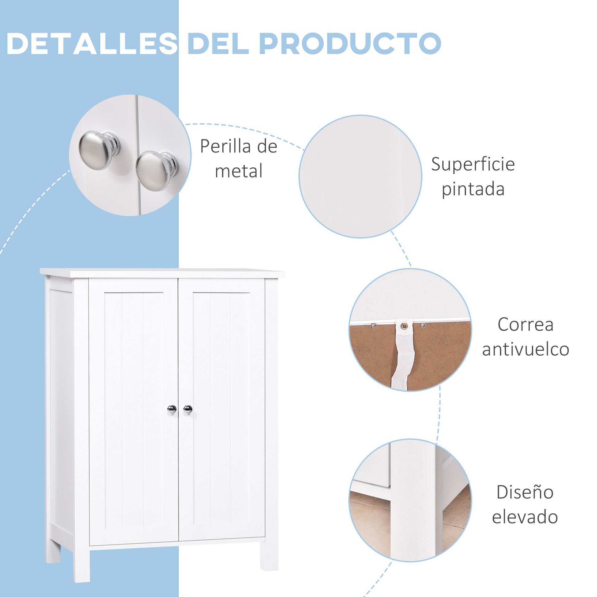 Bathroom Cabinet with 2 Doors and 2 Adjustable Interior Shelves Storage Unit for Living Room Kitchen Anti-tip 60x30x80 cm White