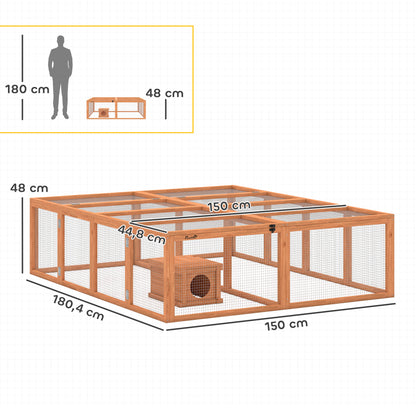 Wooden Rabbit Hutch & Run with Shelter, 71 x 59 x 19 in, 2 Doors — Orange