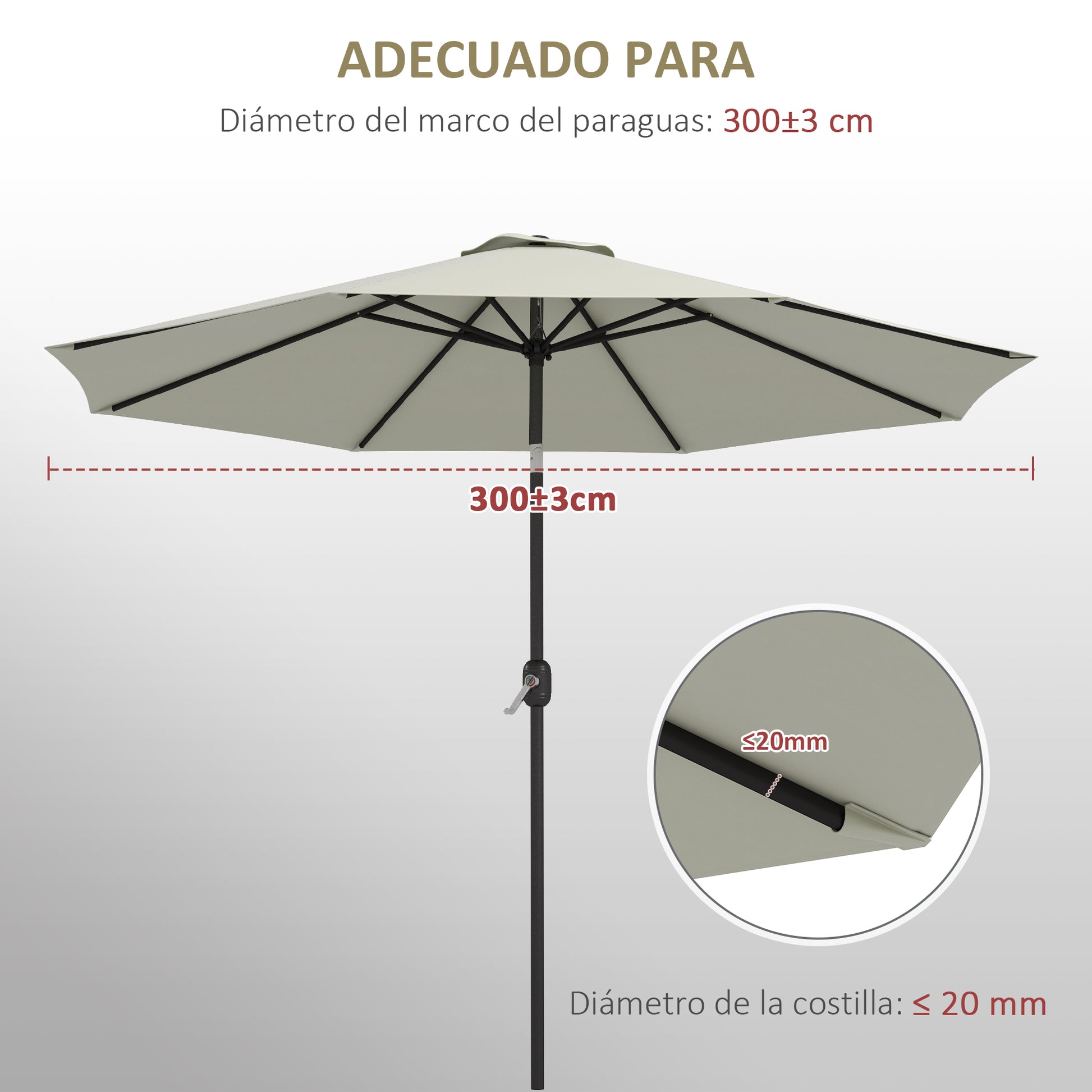 3m Umbrella Replacement Canopy Outdoor Patio Umbrella Top Cover Polyester Outdoor Parasol Replacement Cover Cream with Ventilation