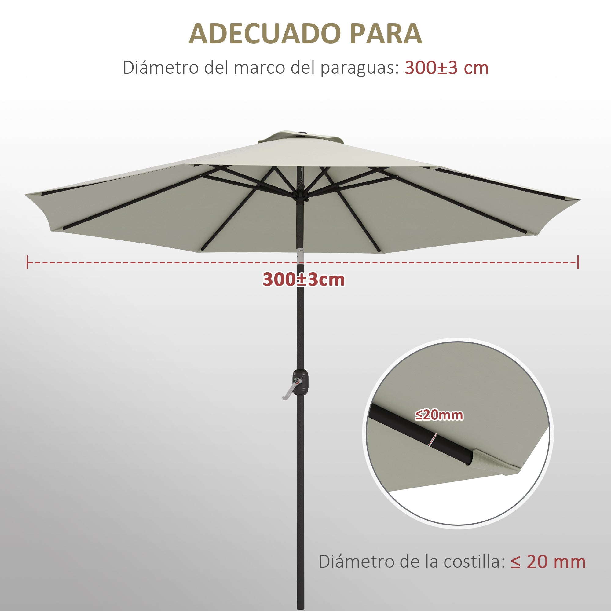 3m Umbrella Replacement Canopy Outdoor Patio Umbrella Top Cover Polyester Outdoor Parasol Replacement Cover Cream with Ventilation