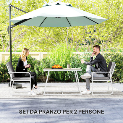 3-Piece Garden Table Set with Glass Table, 2 Outdoor Chairs with Armrests and Washable Cushions, Steel and Textilene Furniture Set for Terrace, White