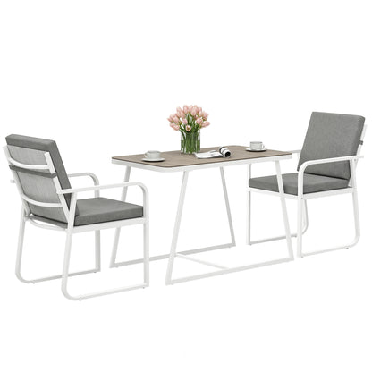 3-Piece Garden Table Set with Glass Table, 2 Outdoor Chairs with Armrests and Washable Cushions, Steel and Textilene Furniture Set for Terrace, White