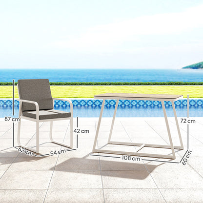3-Piece Garden Table Set with Glass Table, 2 Outdoor Chairs with Armrests and Washable Cushions, Steel and Textilene Furniture Set for Terrace, White