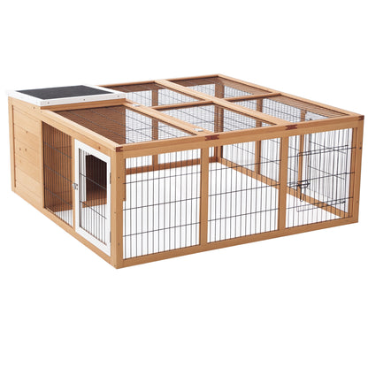 Rabbit Hutch Small Animal Enclosure with Openable Roof Small Animal Cage Guinea Pig Hutch with Outdoor Run Weather Resistant Pine Wood Natural 123 x 120 x 52 cm