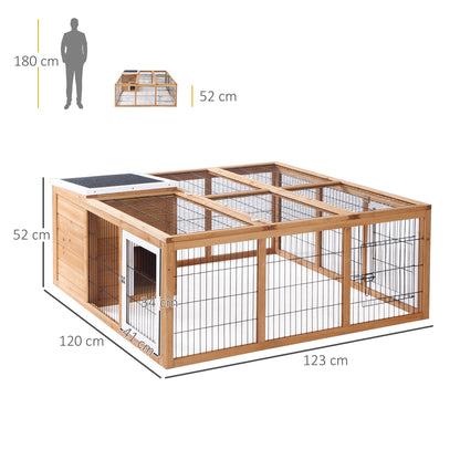 Rabbit Hutch Small Animal Enclosure with Openable Roof Small Animal Cage Guinea Pig Hutch with Outdoor Run Weather Resistant Pine Wood Natural 123 x 120 x 52 cm