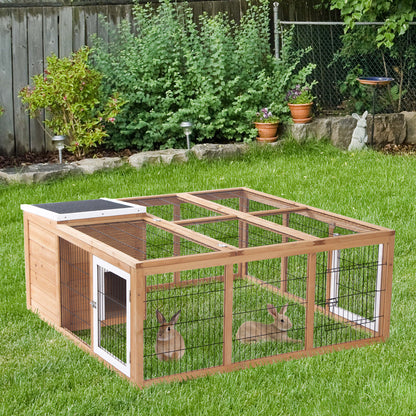 Rabbit Hutch Small Animal Enclosure with Openable Roof Small Animal Cage Guinea Pig Hutch with Outdoor Run Weather Resistant Pine Wood Natural 123 x 120 x 52 cm