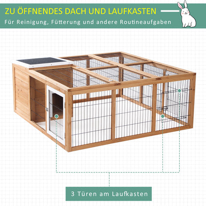 Rabbit Hutch Small Animal Enclosure with Openable Roof Small Animal Cage Guinea Pig Hutch with Outdoor Run Weather Resistant Pine Wood Natural 123 x 120 x 52 cm