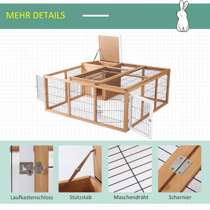 Rabbit Hutch Small Animal Enclosure with Openable Roof Small Animal Cage Guinea Pig Hutch with Outdoor Run Weather Resistant Pine Wood Natural 123 x 120 x 52 cm