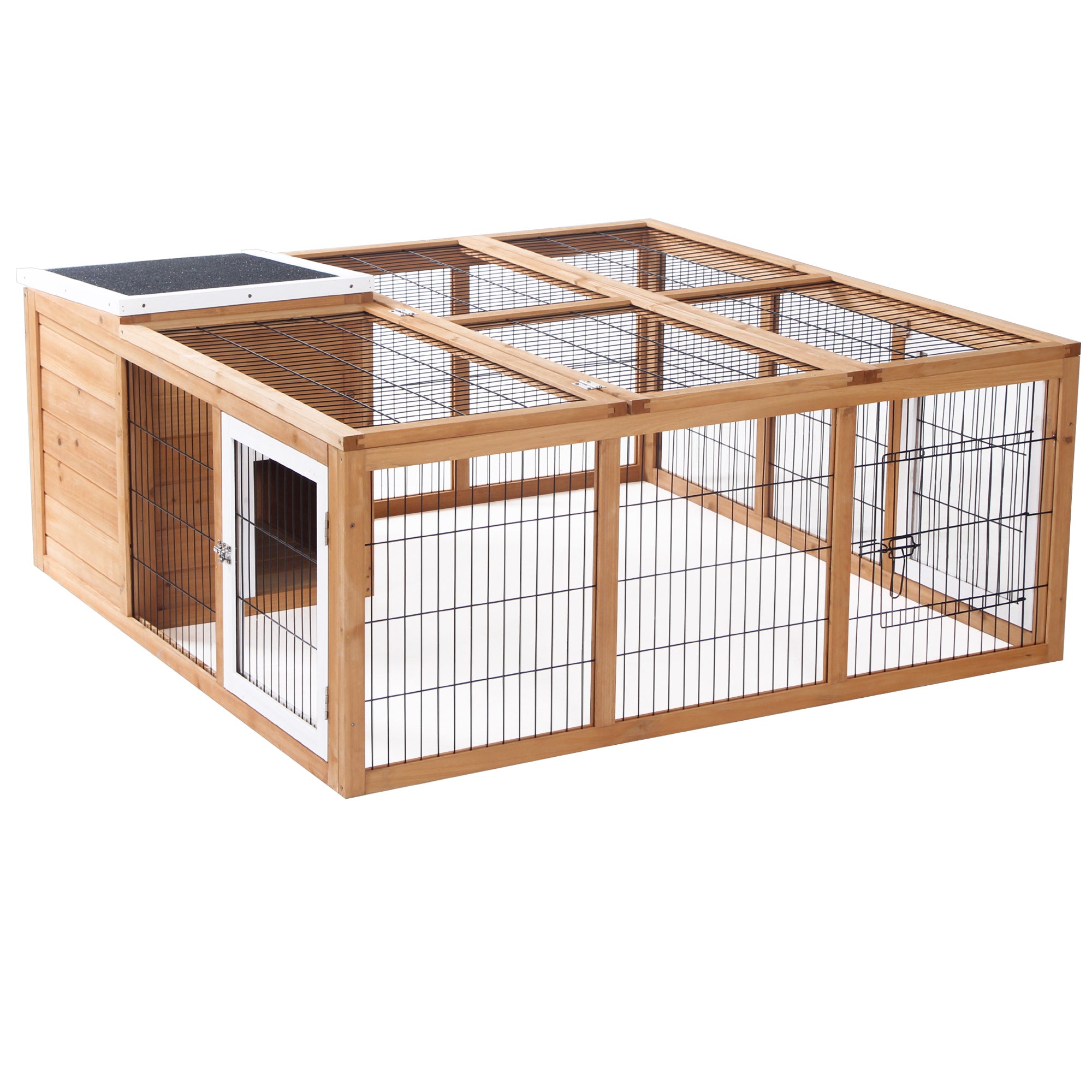 Rabbit Hutch Small Animal Enclosure with Openable Roof Small Animal Cage Guinea Pig Hutch with Outdoor Run Weather Resistant Pine Wood Natural 123 x 120 x 52 cm