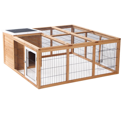 Rabbit Hutch Small Animal Enclosure with Openable Roof Small Animal Cage Guinea Pig Hutch with Outdoor Run Weather Resistant Pine Wood Natural 123 x 120 x 52 cm