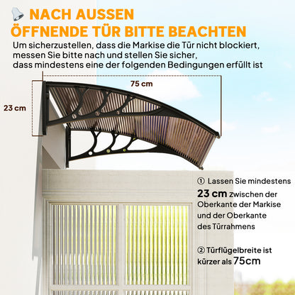 Door Canopy Front Door Canopy 75 x 100 cm Pultvordach Overhang Polycarbonate Brown