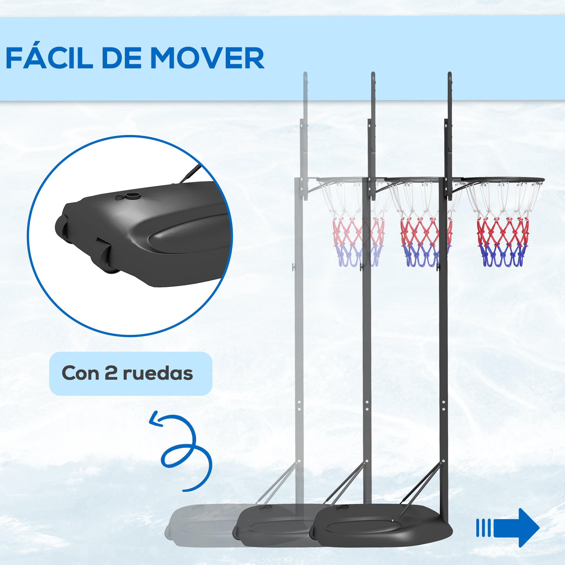 SPORTNOW Adjustable Height Basketball Hoop 216-277 cm Basketball Rim for Outdoor with Wheels and Fillable Base for Teens and Adults Black