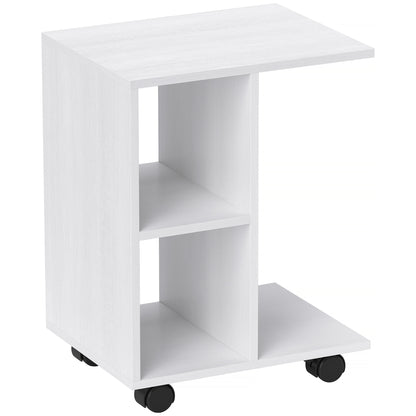 C-Shaped Side Table with Casters, Coffee Table, Portable Sofa Table, for Small Spaces, 45 x 35 x 58 cm, White