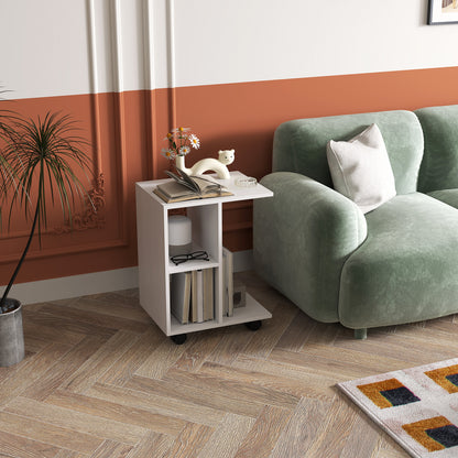 C-Shaped Side Table with Casters, Coffee Table, Portable Sofa Table, for Small Spaces, 45 x 35 x 58 cm, White