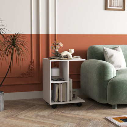 C-Shaped Side Table with Casters, Coffee Table, Portable Sofa Table, for Small Spaces, 45 x 35 x 58 cm, White