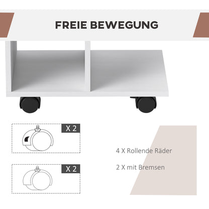 C-Shaped Side Table with Casters, Coffee Table, Portable Sofa Table, for Small Spaces, 45 x 35 x 58 cm, White