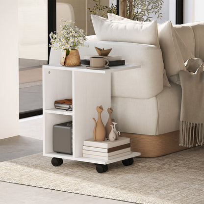 C-Shaped Side Table with Casters, Coffee Table, Portable Sofa Table, for Small Spaces, 45 x 35 x 58 cm, White