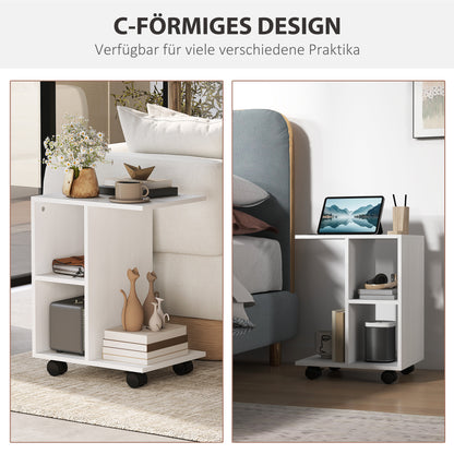 C-Shaped Side Table with Casters, Coffee Table, Portable Sofa Table, for Small Spaces, 45 x 35 x 58 cm, White