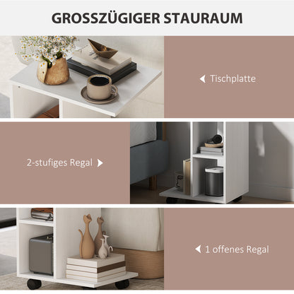 C-Shaped Side Table with Casters, Coffee Table, Portable Sofa Table, for Small Spaces, 45 x 35 x 58 cm, White