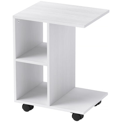 C-Shaped Side Table with Casters, Coffee Table, Portable Sofa Table, for Small Spaces, 45 x 35 x 58 cm, White