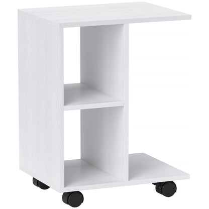 C-Shaped Side Table with Casters, Coffee Table, Portable Sofa Table, for Small Spaces, 45 x 35 x 58 cm, White