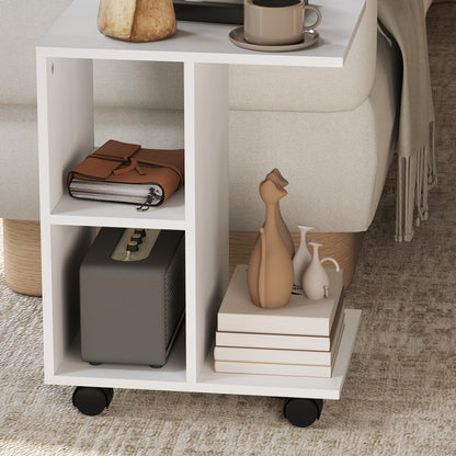 C-Shaped Side Table with Casters, Coffee Table, Portable Sofa Table, for Small Spaces, 45 x 35 x 58 cm, White