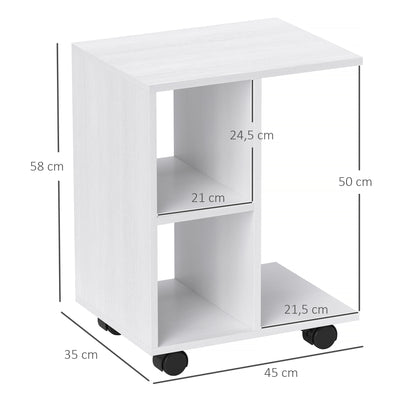 C-Shaped Side Table with Casters, Coffee Table, Portable Sofa Table, for Small Spaces, 45 x 35 x 58 cm, White