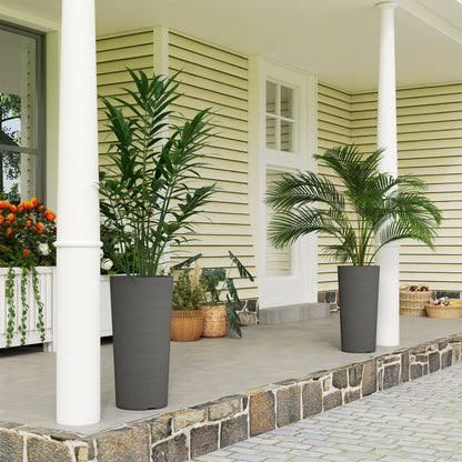 Set of 2 Stackable 23.6 in Tall Planters – Plastic Flower Pots with Inner Liner & Drainage, Dark Gray