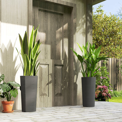Set of 2 Stackable 23.6 in Tall Planters – Plastic Flower Pots with Inner Liner & Drainage, Dark Gray