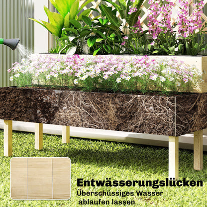 2-Tier Raised Planter with Trellis — 2 Fabric-Lined Wooden Plant Boxes for Climbing Plants, 108 x 62 x 120 cm (42.5 x 24.4 x 47.2 in)