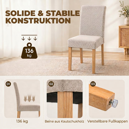 2-Pack Cream Upholstered Dining Chairs — Padded Seat & Back, Rubberwood Legs, Easy Assembly