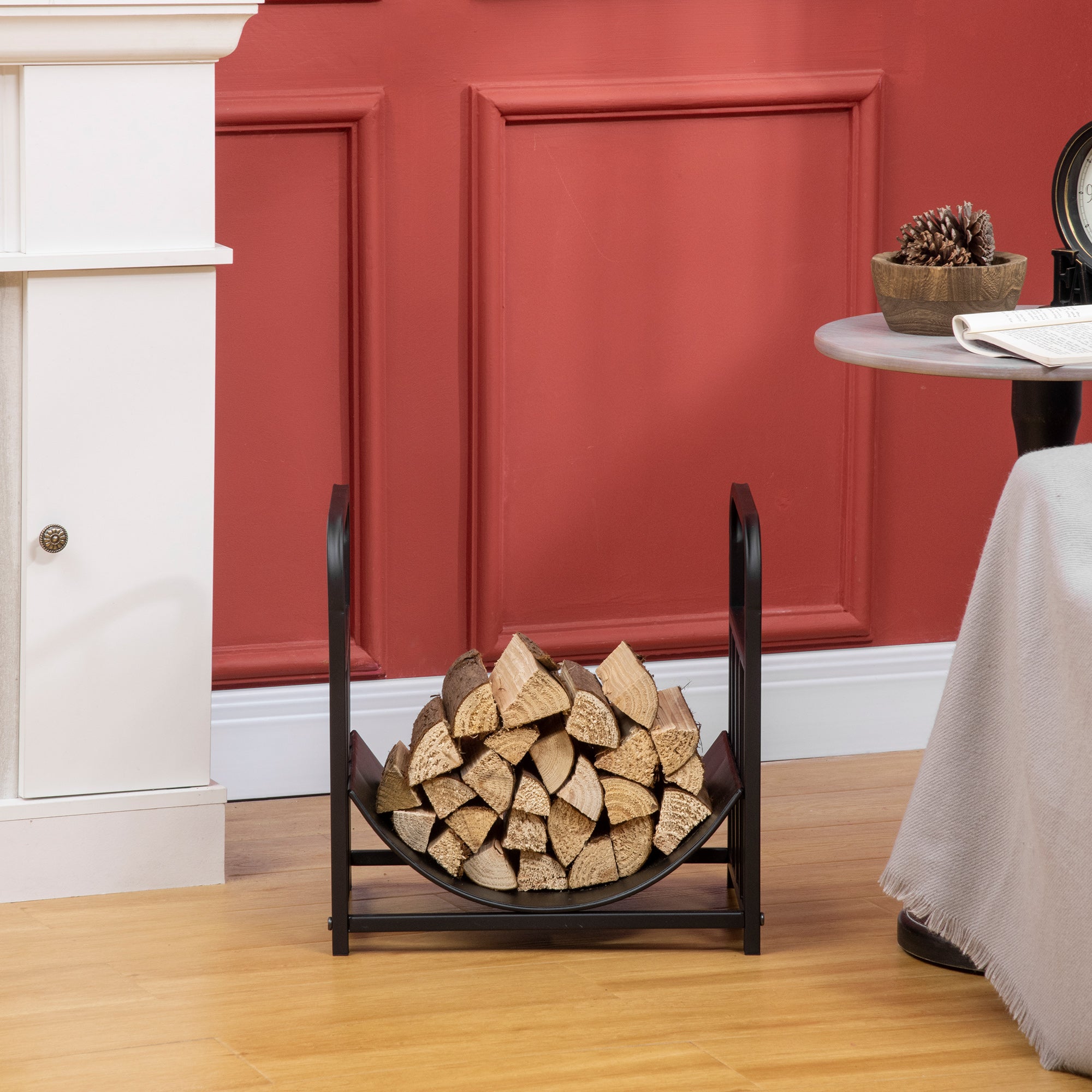 Firewood Rack 42 x 33.5 x 43 cm Firewood Rack with Handles, for Outdoor, Indoor, up to 50 kg, Metal, Black