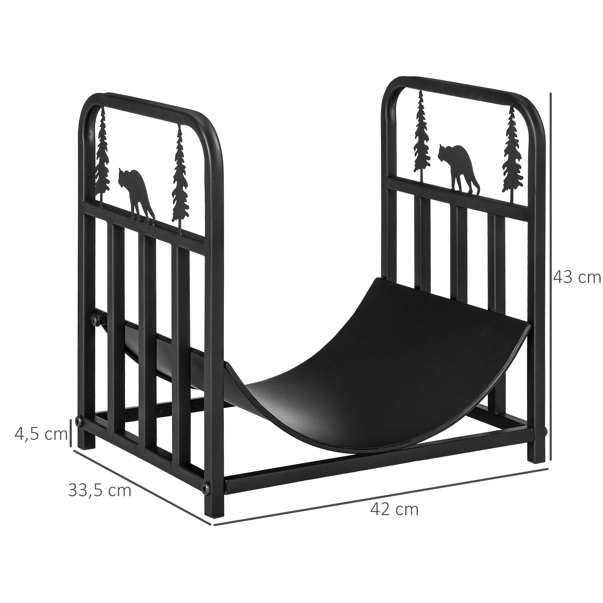 Firewood Rack 42 x 33.5 x 43 cm Firewood Rack with Handles, for Outdoor, Indoor, up to 50 kg, Metal, Black