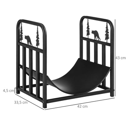 Firewood Rack 42 x 33.5 x 43 cm Firewood Rack with Handles, for Outdoor, Indoor, up to 50 kg, Metal, Black