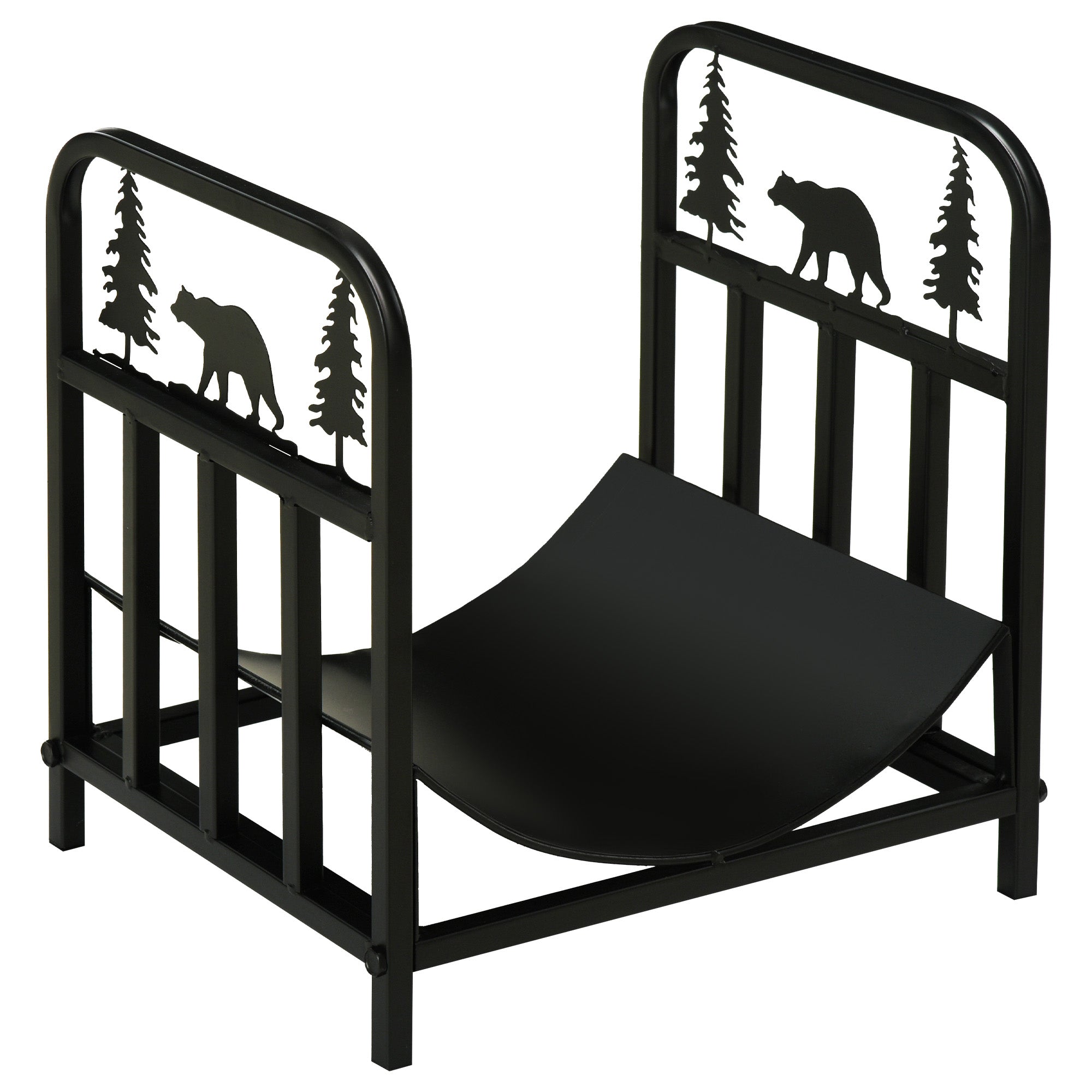 Firewood Rack 42 x 33.5 x 43 cm Firewood Rack with Handles, for Outdoor, Indoor, up to 50 kg, Metal, Black