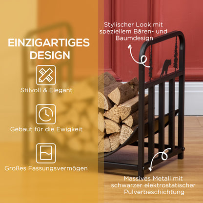Firewood Rack 42 x 33.5 x 43 cm Firewood Rack with Handles, for Outdoor, Indoor, up to 50 kg, Metal, Black