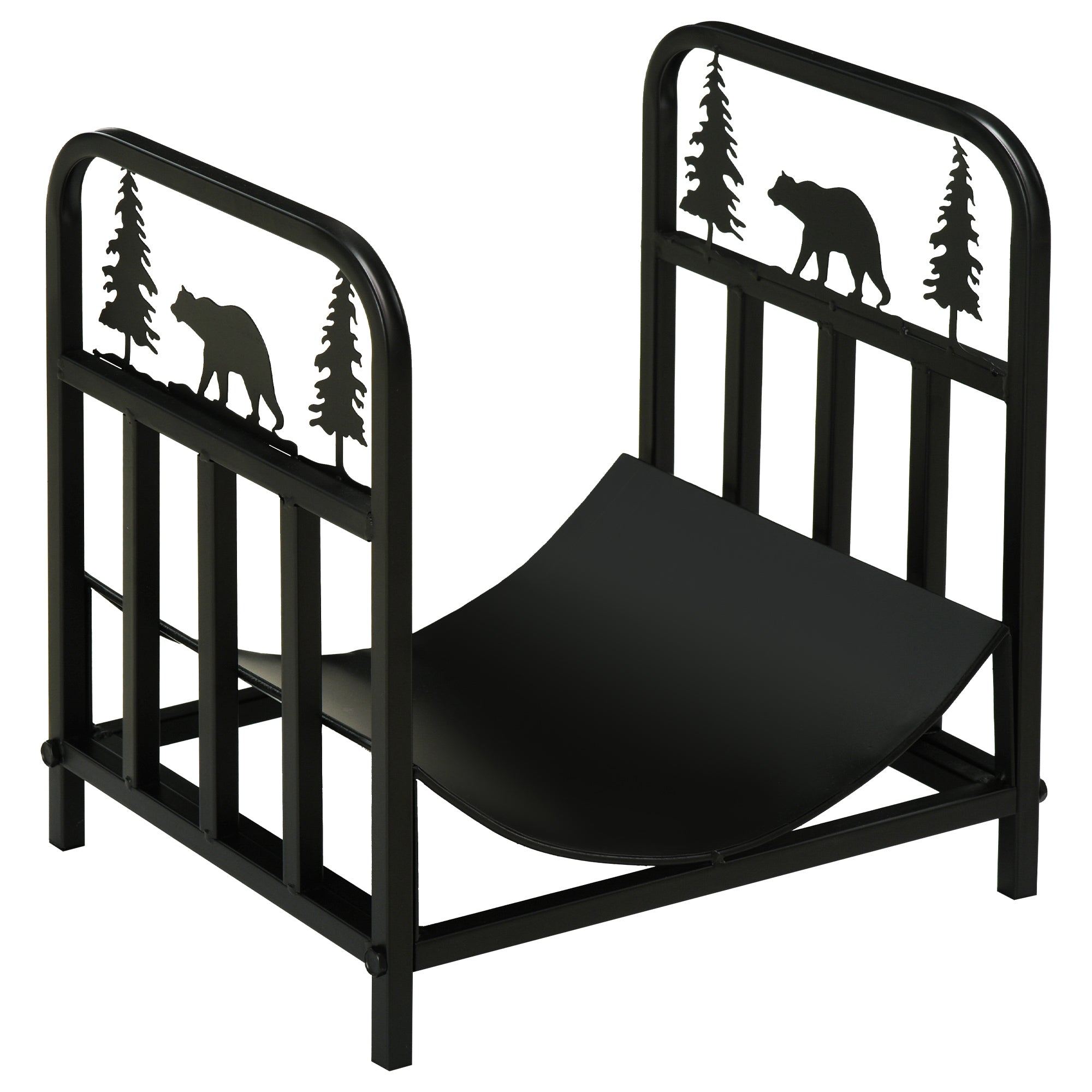 Firewood Rack 42 x 33.5 x 43 cm Firewood Rack with Handles, for Outdoor, Indoor, up to 50 kg, Metal, Black