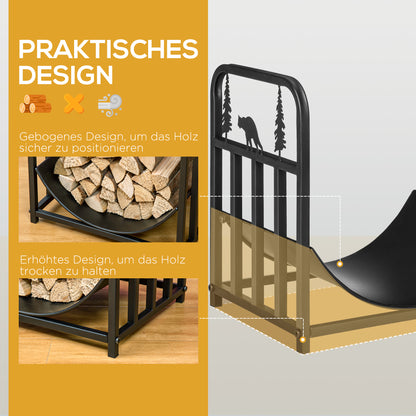 Firewood Rack 42 x 33.5 x 43 cm Firewood Rack with Handles, for Outdoor, Indoor, up to 50 kg, Metal, Black