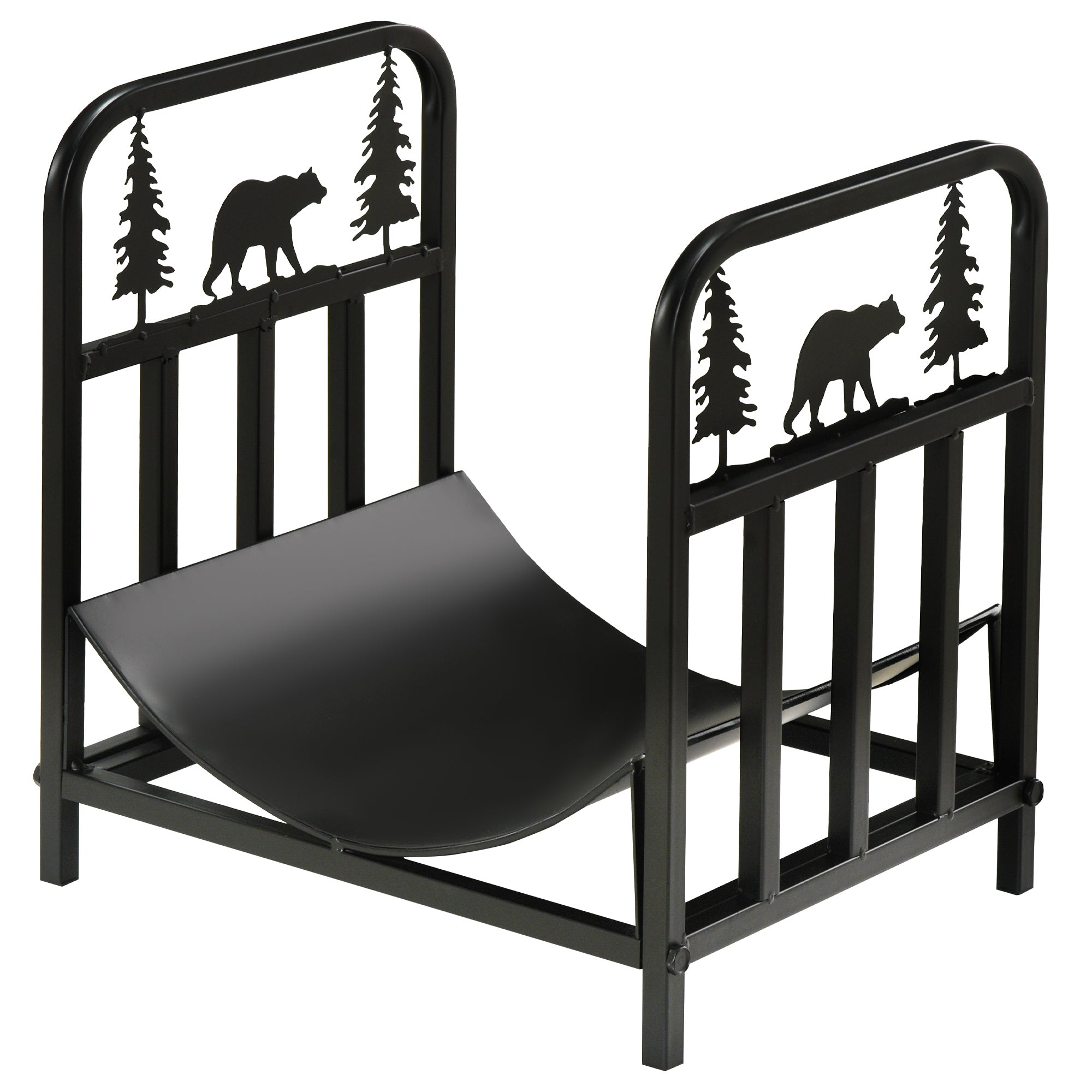 Firewood Rack 42 x 33.5 x 43 cm Firewood Rack with Handles, for Outdoor, Indoor, up to 50 kg, Metal, Black
