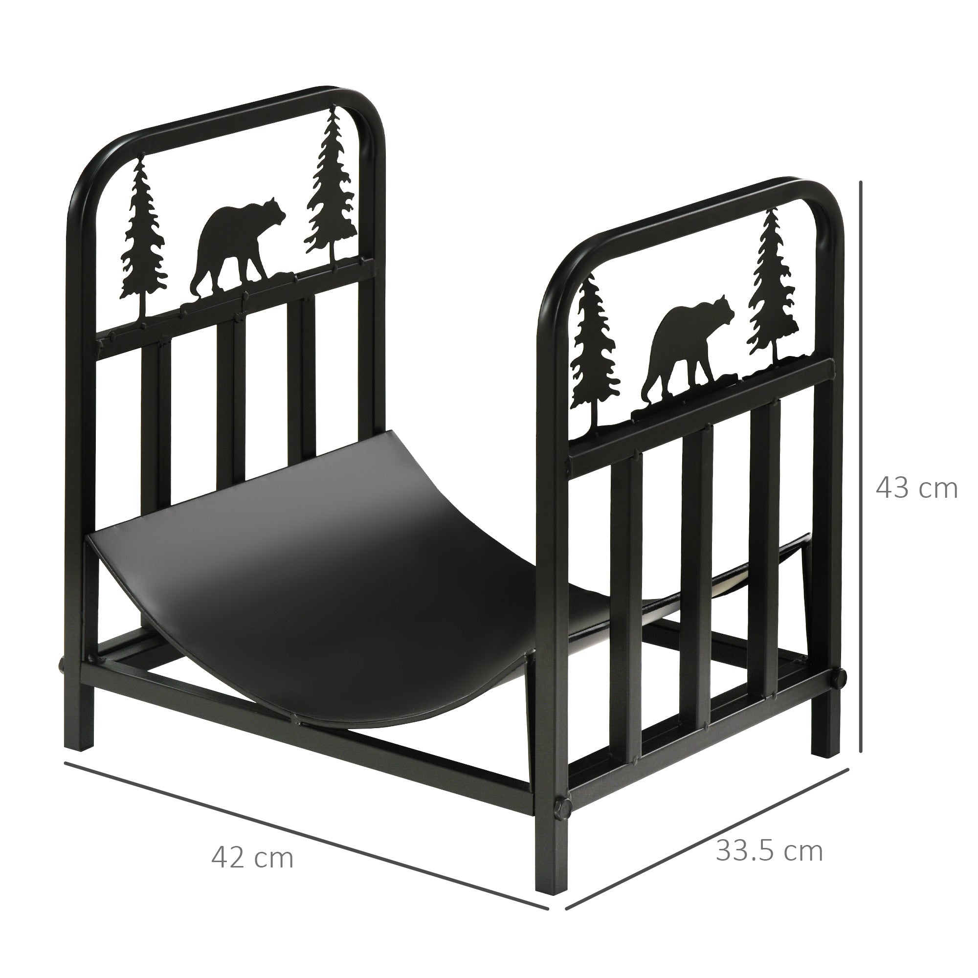 Firewood Rack 42 x 33.5 x 43 cm Firewood Rack with Handles, for Outdoor, Indoor, up to 50 kg, Metal, Black