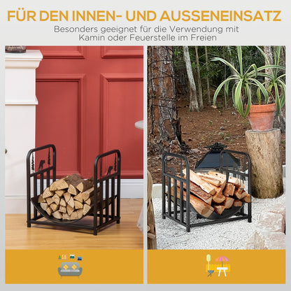 Firewood Rack 42 x 33.5 x 43 cm Firewood Rack with Handles, for Outdoor, Indoor, up to 50 kg, Metal, Black