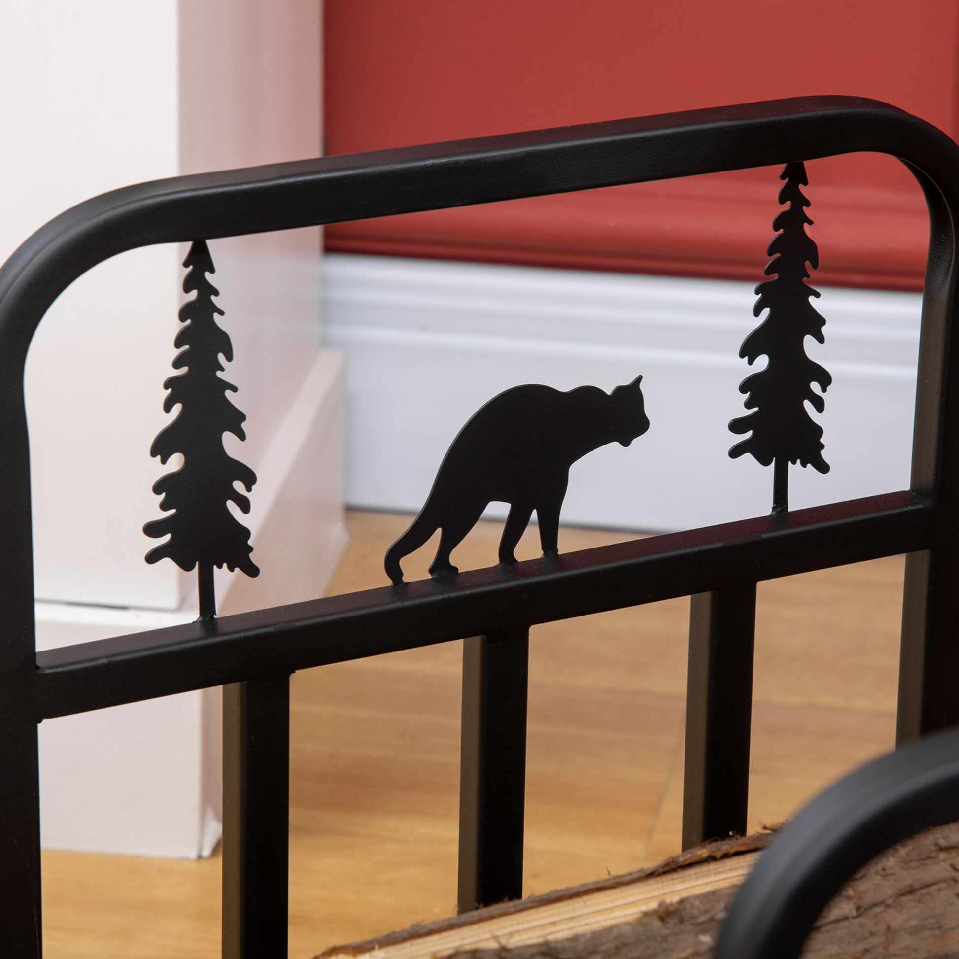 Firewood Rack 42 x 33.5 x 43 cm Firewood Rack with Handles, for Outdoor, Indoor, up to 50 kg, Metal, Black